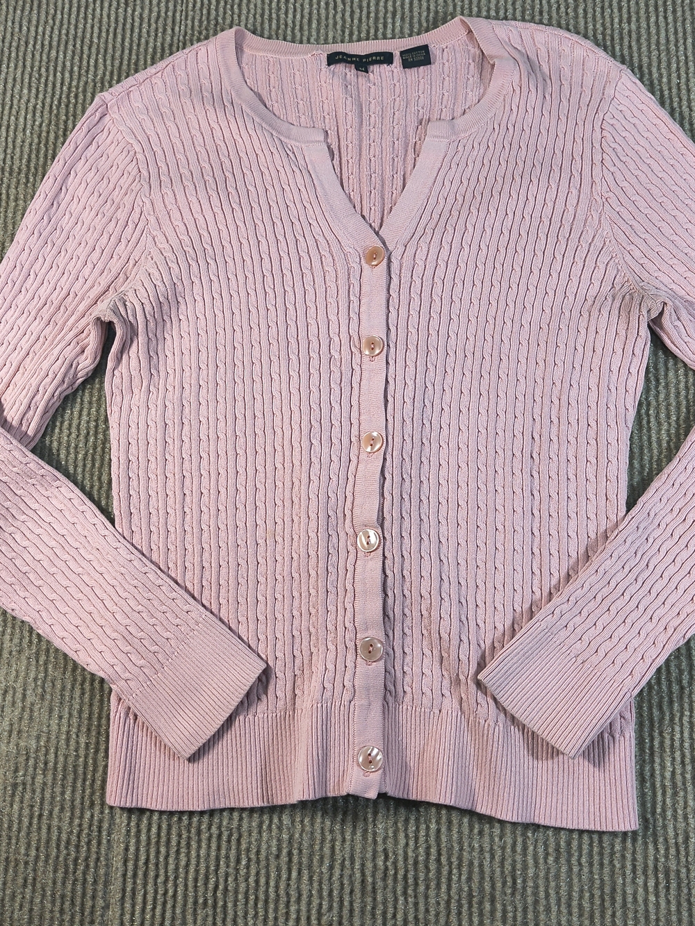 Jeanne Pierre cable-knit buttoned cardigan sweater soft pink M